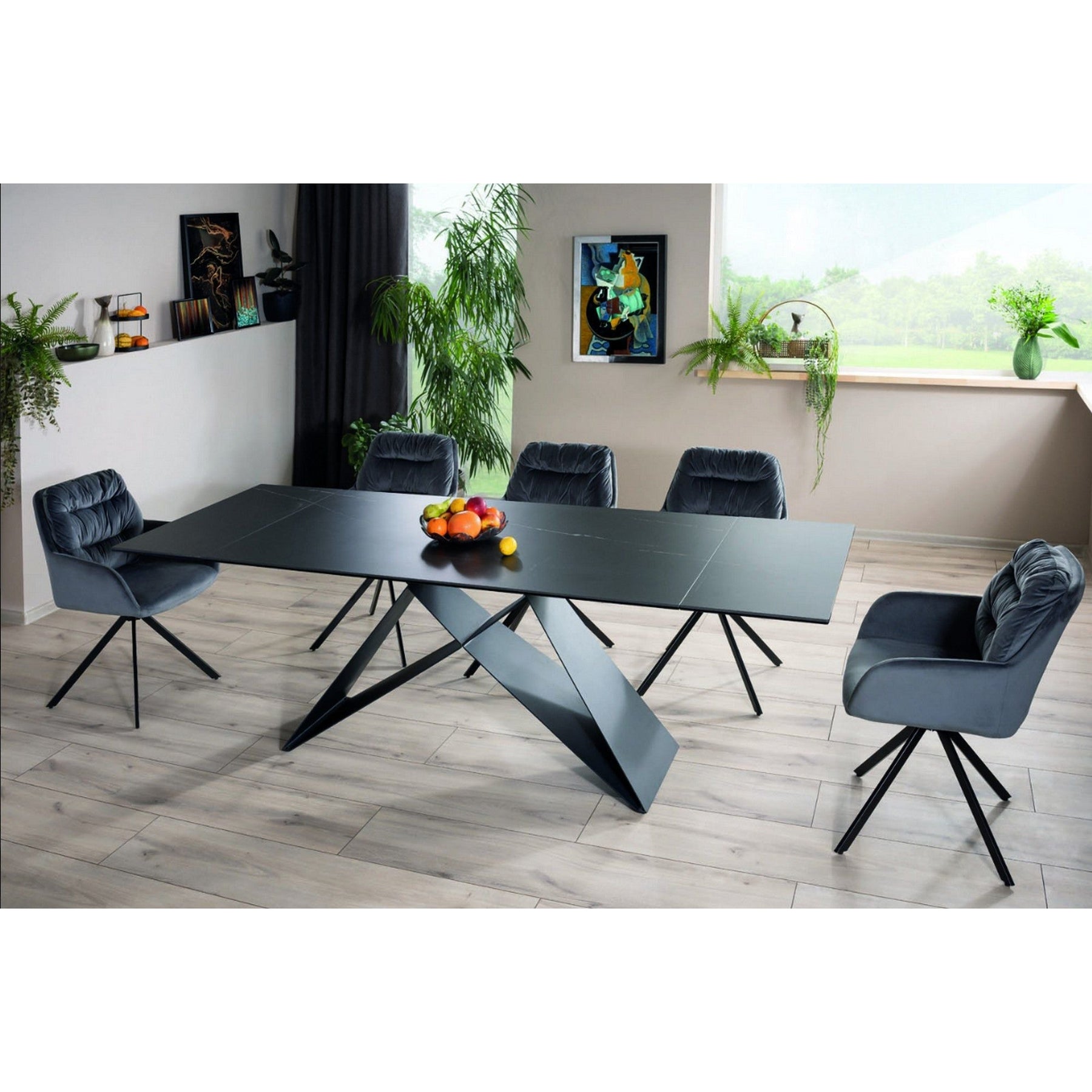 Masa extensibila WESTIN CERAMIC, sticla securizata/ceramica, negru, 160-240x90x77 cm