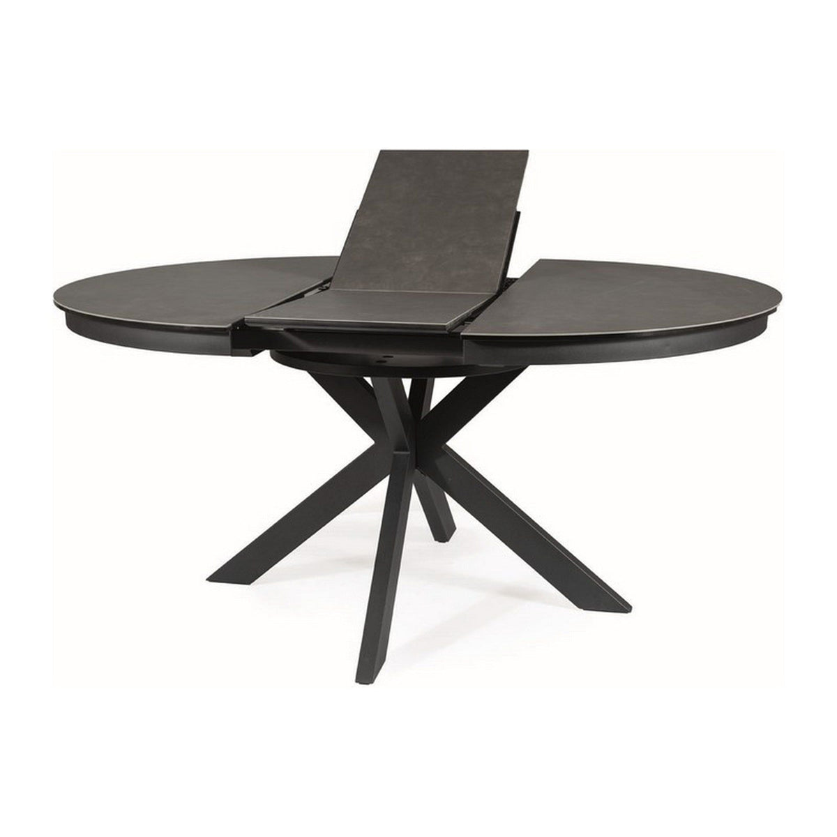 Masa rotunda extensibila 120 cm PORTO, gri inchis/negru mat, sticla securizata/metal