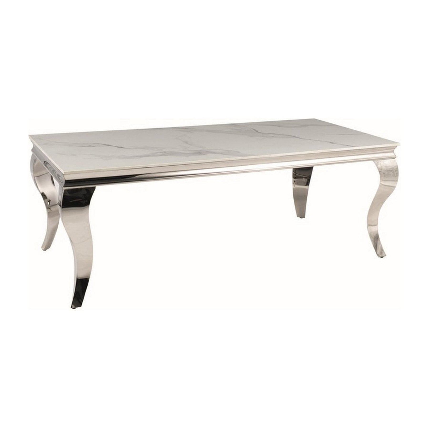Masuta cafea PRINCE A, ceramica/otel, alb/crom, 120x60x45 cm