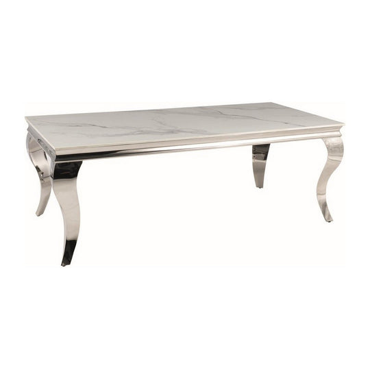 Masuta cafea PRINCE A, ceramica/otel, alb/crom, 120x60x45 cm