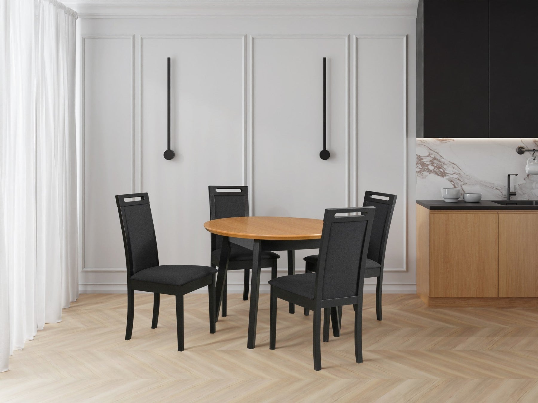 Scaun ROMA 6, negru - Neve 100, lemn de fag/stofa clasica, 47x43x96 cm