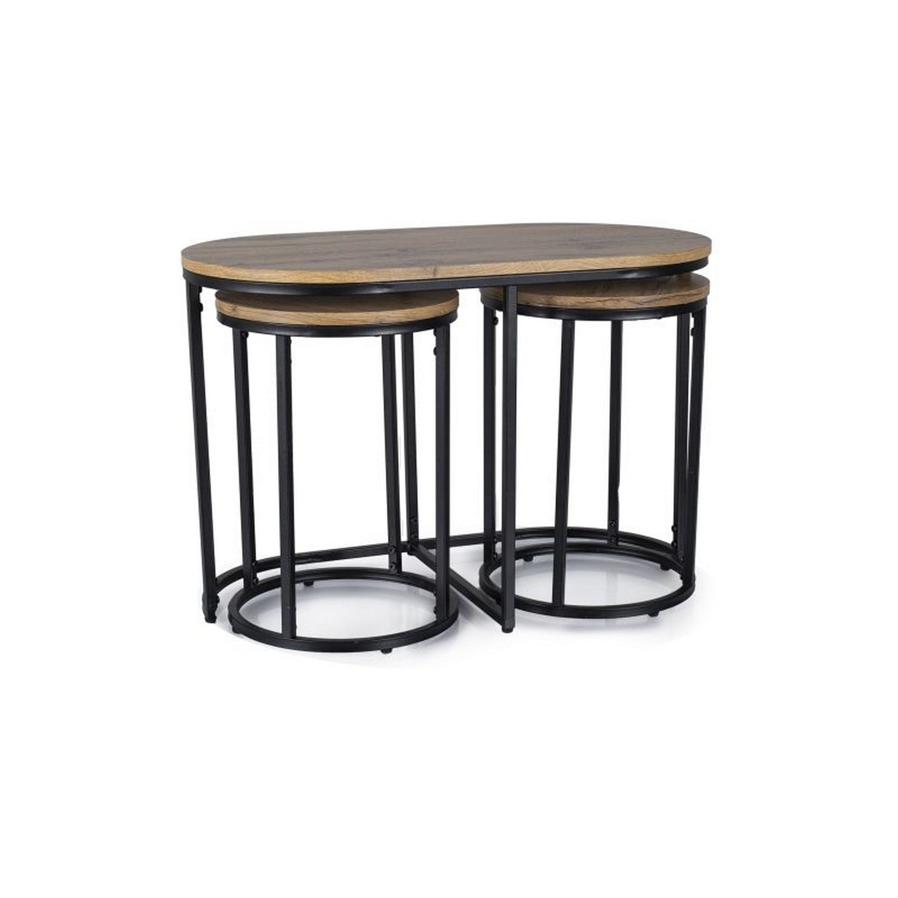Set 3 masute TWIX, stejar/negru, furnir/metal, 75x40x50/32x45 cm