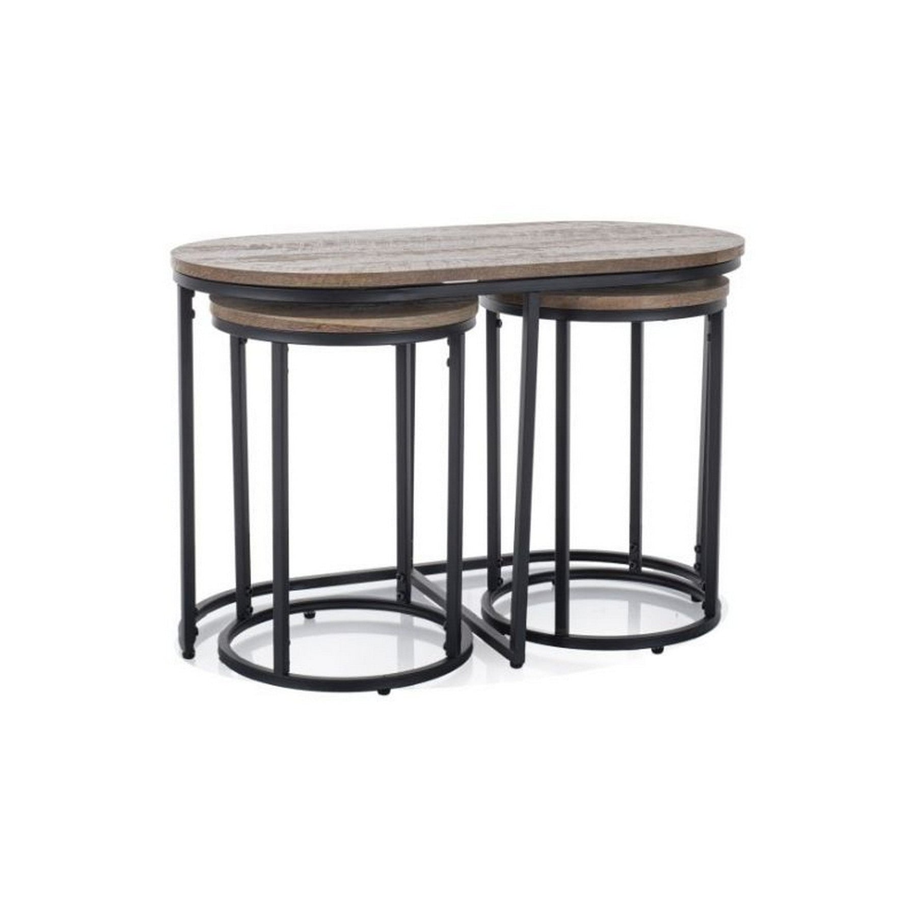 Set 3 masute TWIX, nuc/negru, furnir/metal