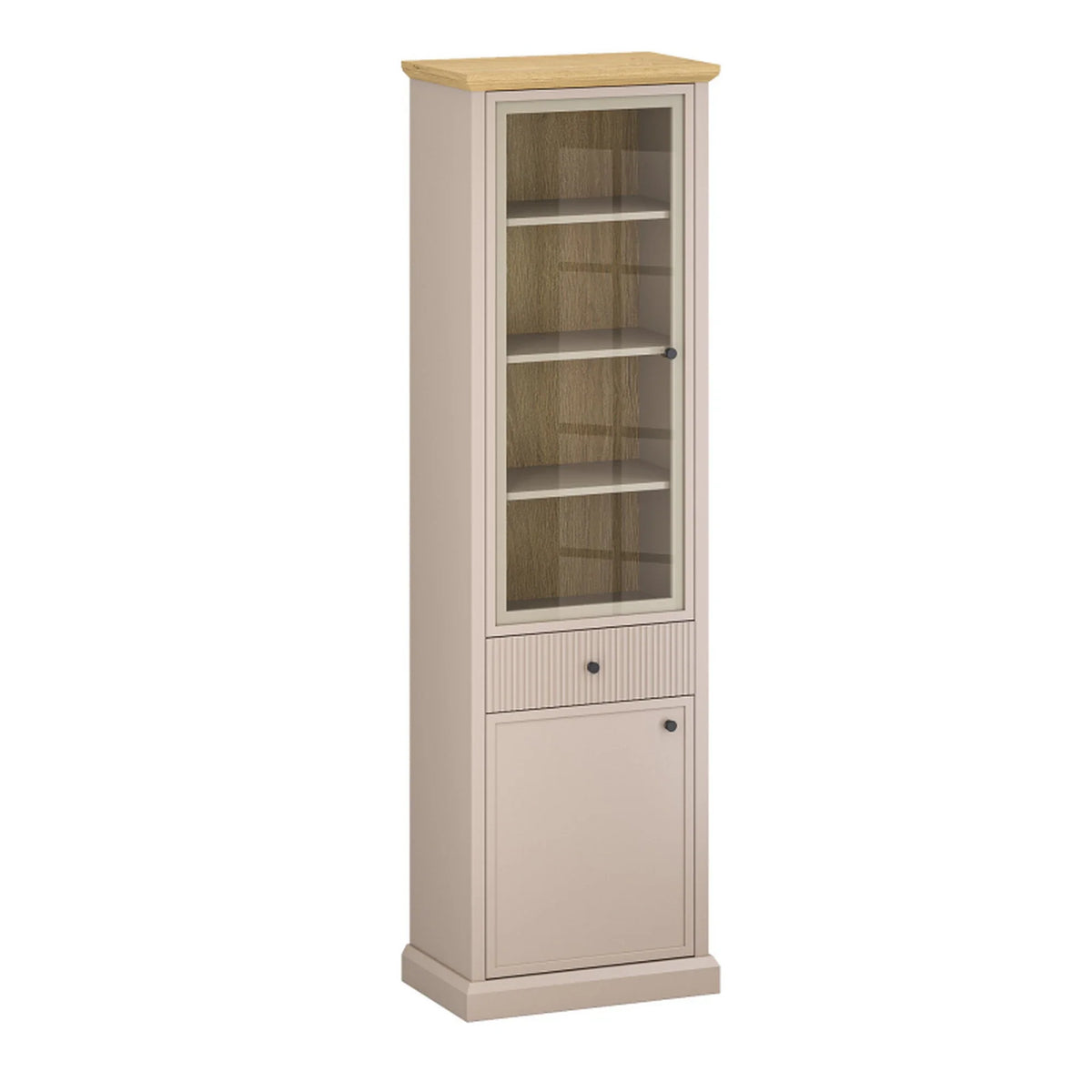 Vitrina IDELLO, taupe/stejar, PAL laminat, cu iluminare LED, 60x38x204 cm