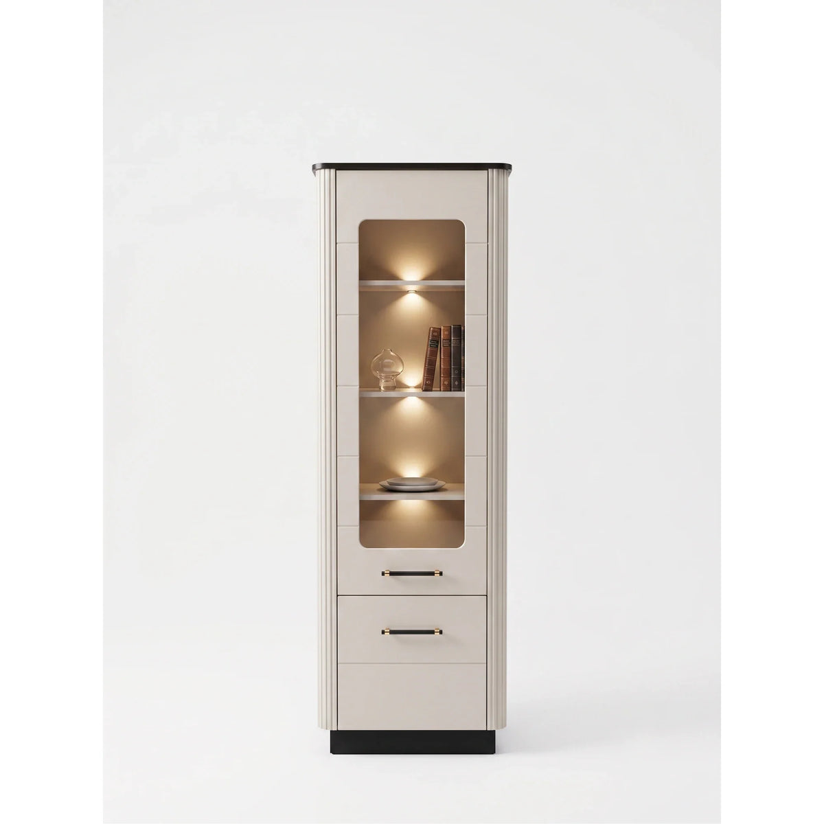 Vitrina living SANTO SA2, casmir/negru, PAL laminat, 64x41x194 cm