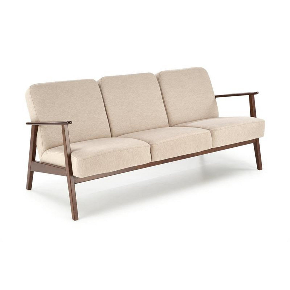 Canapea MILANO 3S, bej - Castel 15, stofa catifelata/lemn, 175x77x77 cm