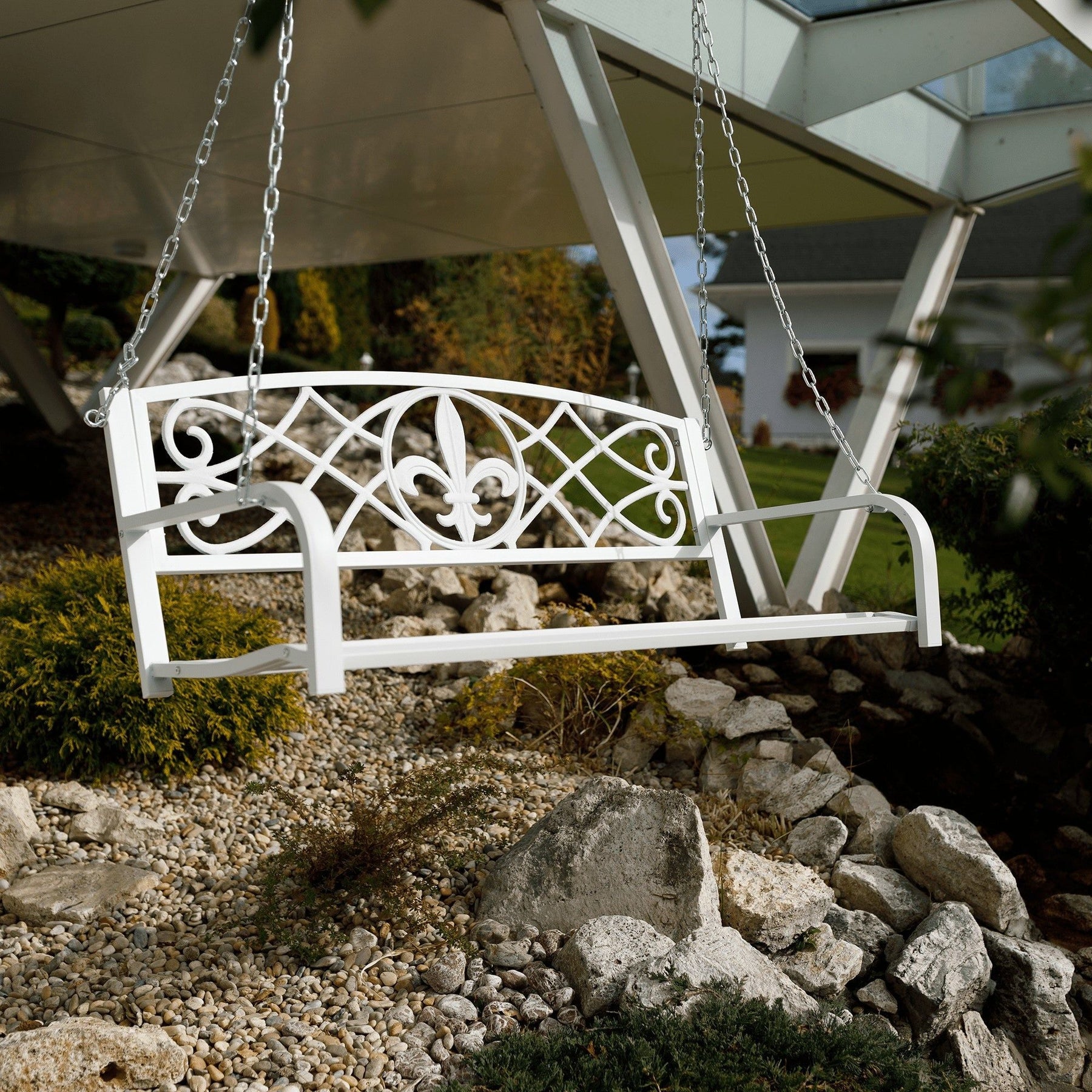 Leagan de gradina ABEA, alb, otel, 127x56x52 cm