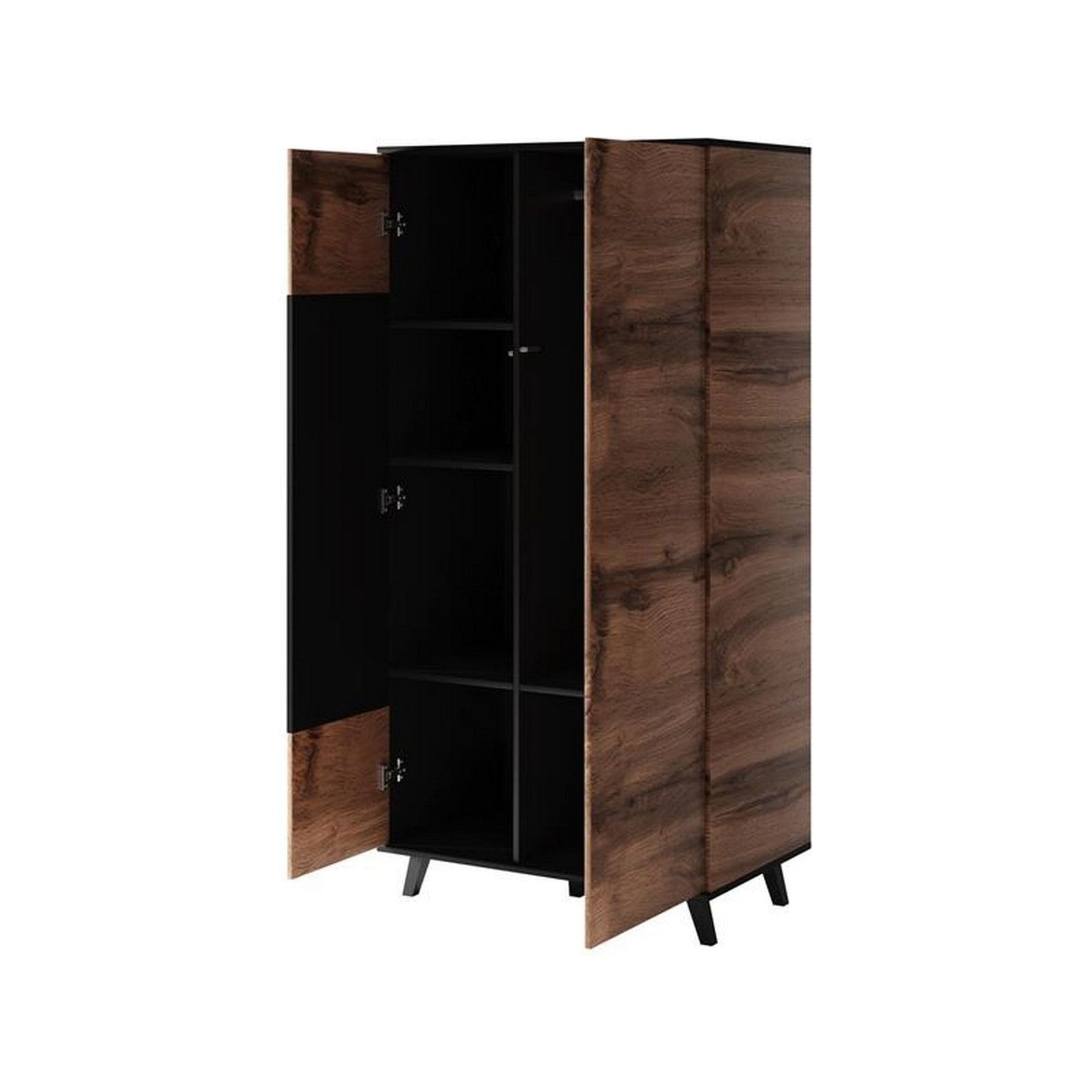 Dulap RANDOM, stejar wotan/negru, PAL furniruit, 90x55x182 cm
