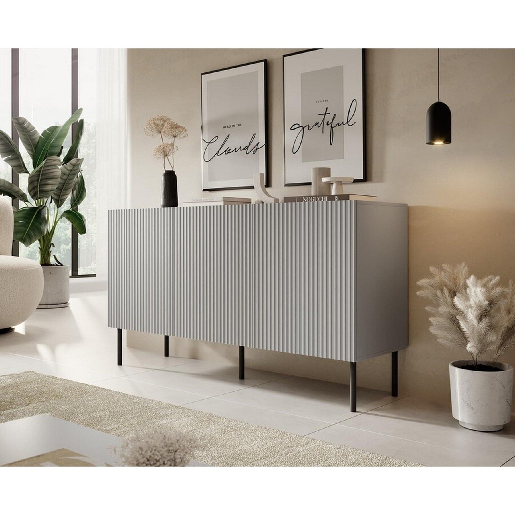 Comoda ASENSIO, gri mat/negru, PAL laminat, 150X42X81 cm