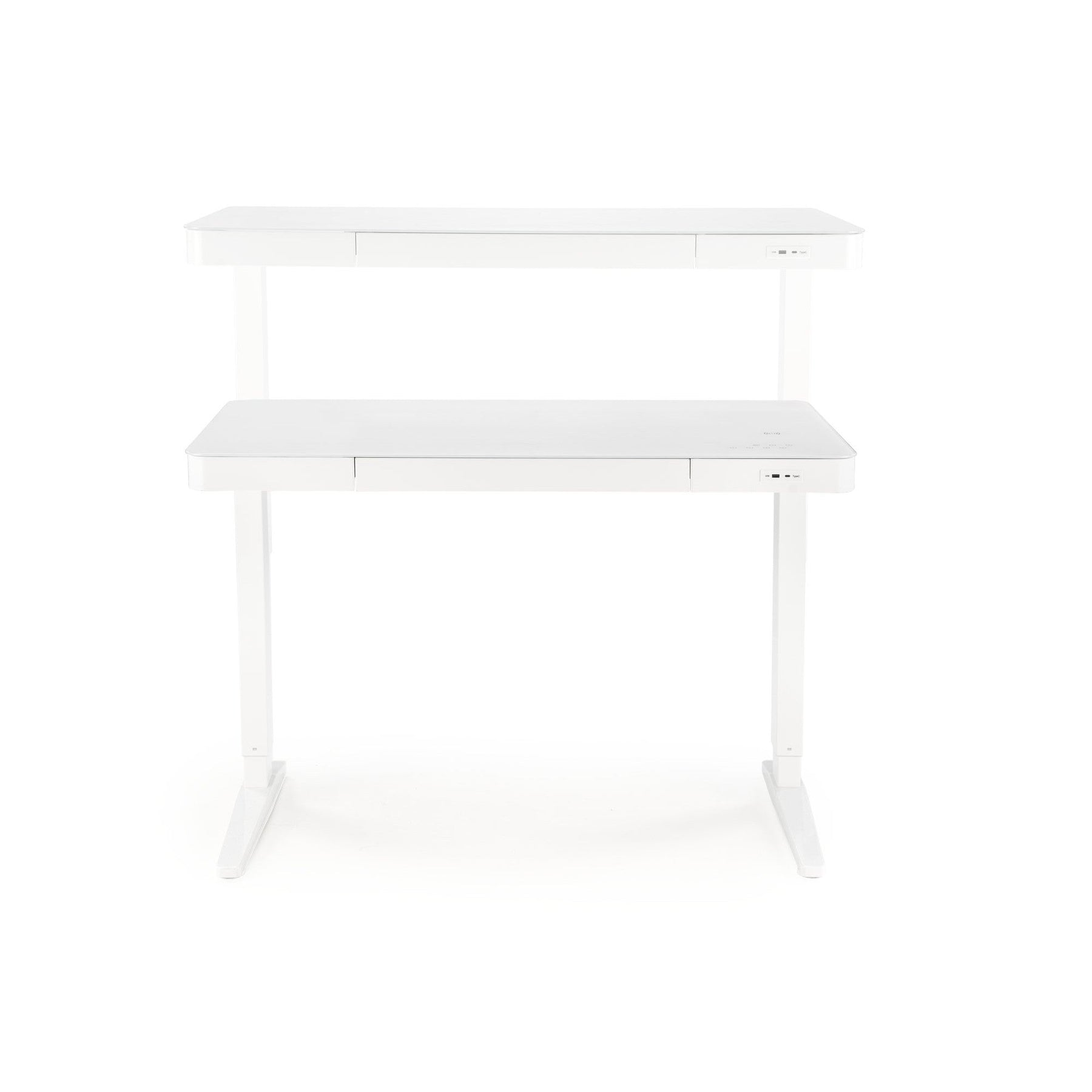 Birou B52, alb, sticla/metal, cu functie de reglare a inaltimii, 120x60x77/120 cm