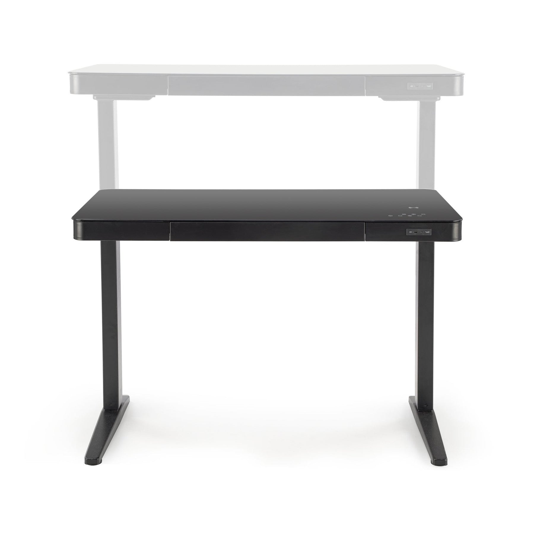 Birou B52, negru, sticla/metal, cu functie de reglare a inaltimii, 120x60x77/120 cm