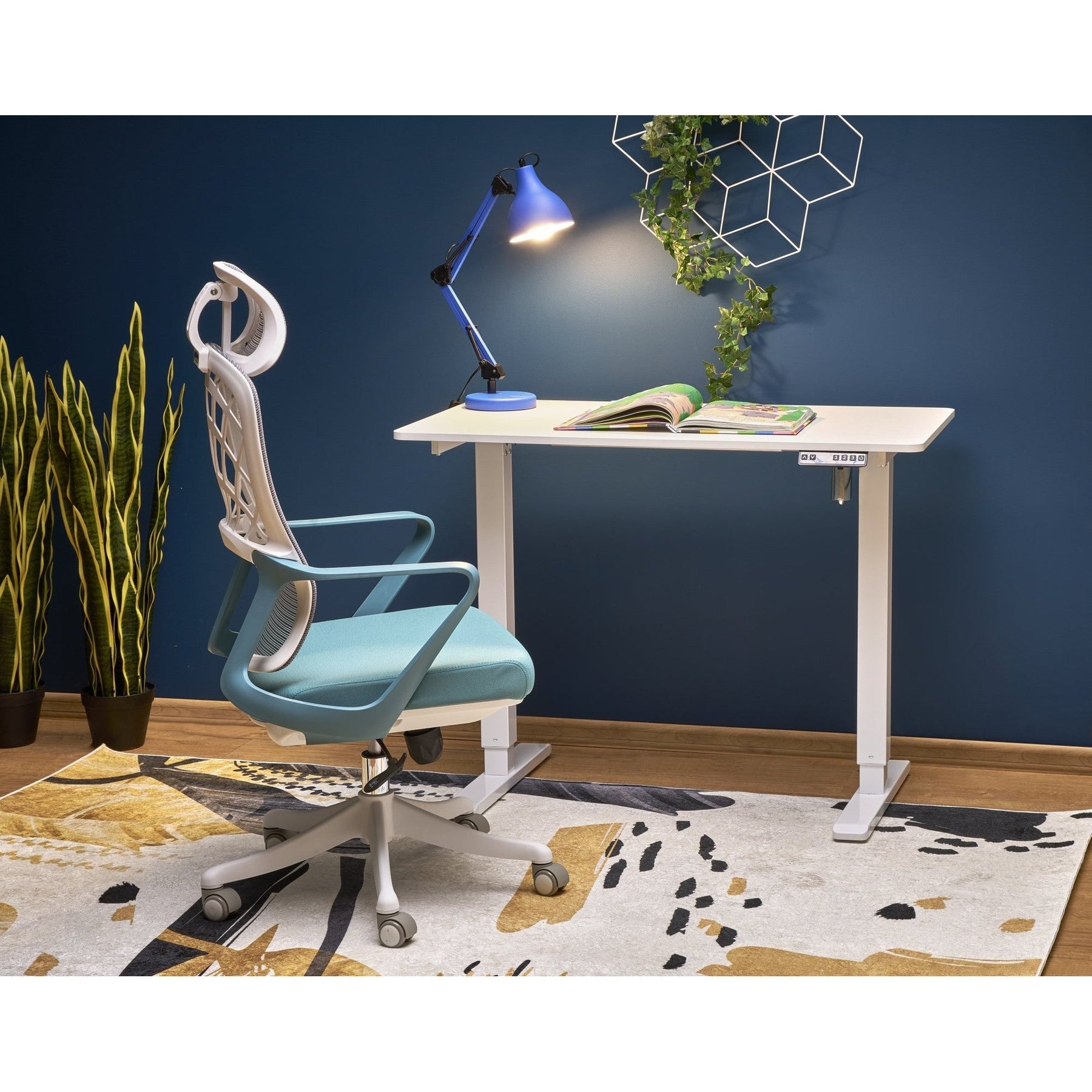 Birou B53, alb, PAL melaminat/metal, cu functie de reglare a inaltimii, 105x56x73/118 cm