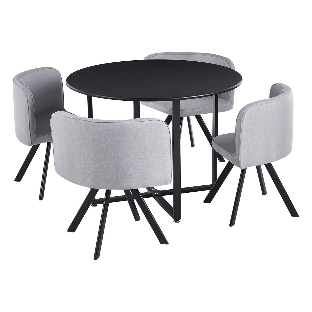 Set masa cu 4 scaune BEVAN NEW, stofa clasica/metal, gri deschis/negru