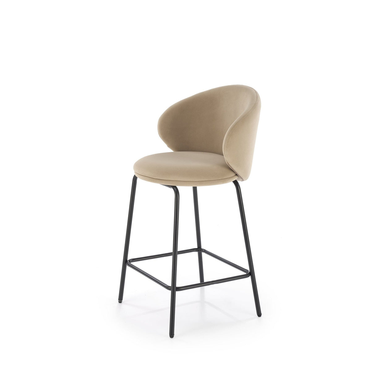 Scaun bar cu spatar inalt H121, bej - Mavel 38/negru, stofa catifelata/metal, 51x50x92 cm