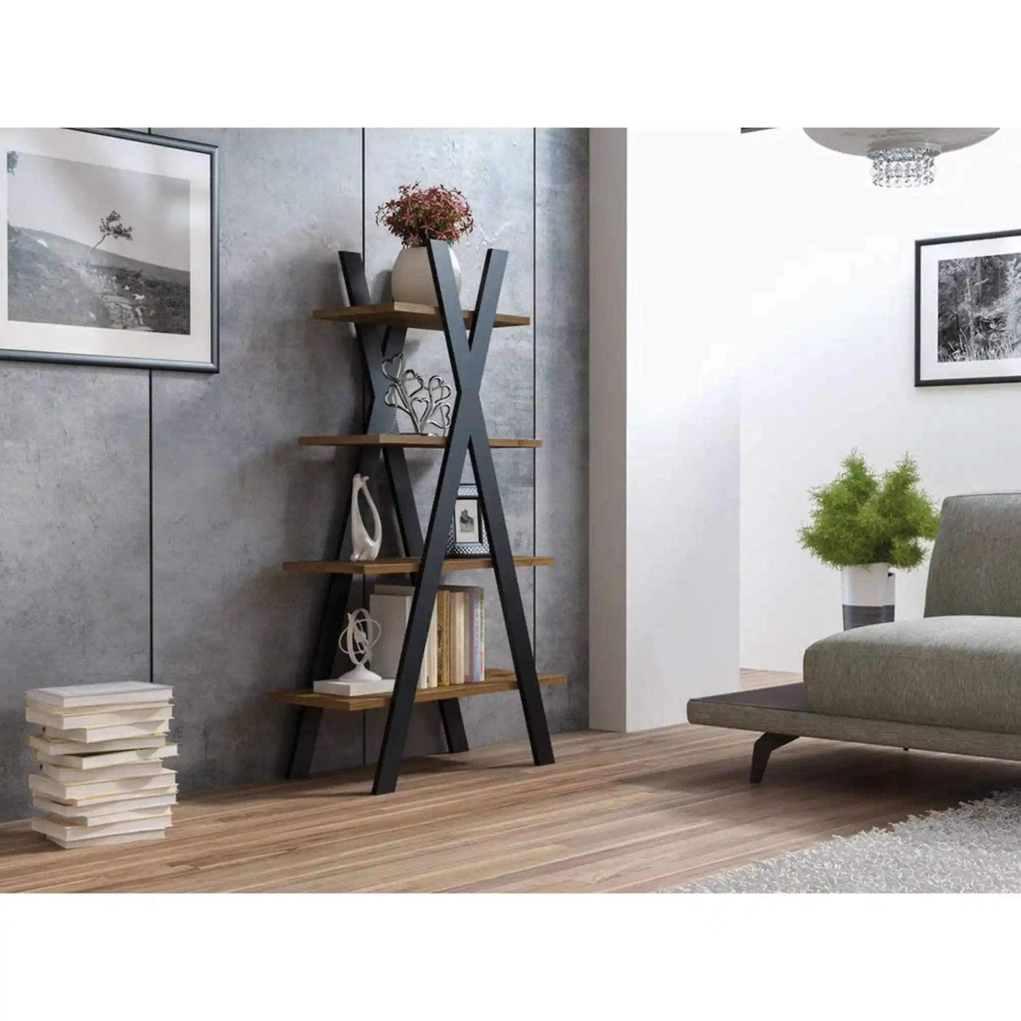 Biblioteca DETROIT OCN-40096, stejar wotan/negru