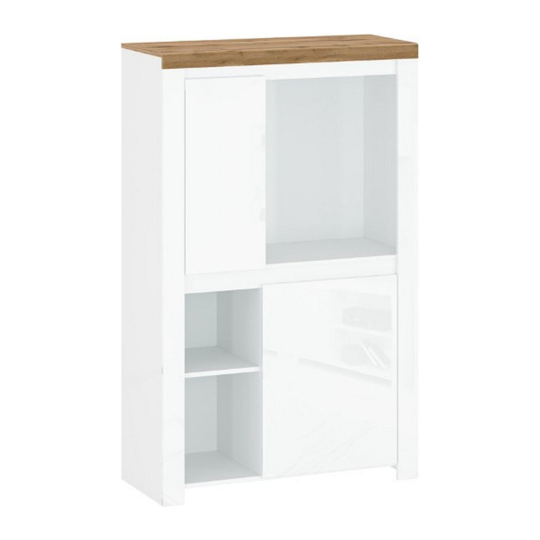 Comoda VIGO 2D, alb lucios/stejar wotan, PAL laminat, 98x42x157 cm