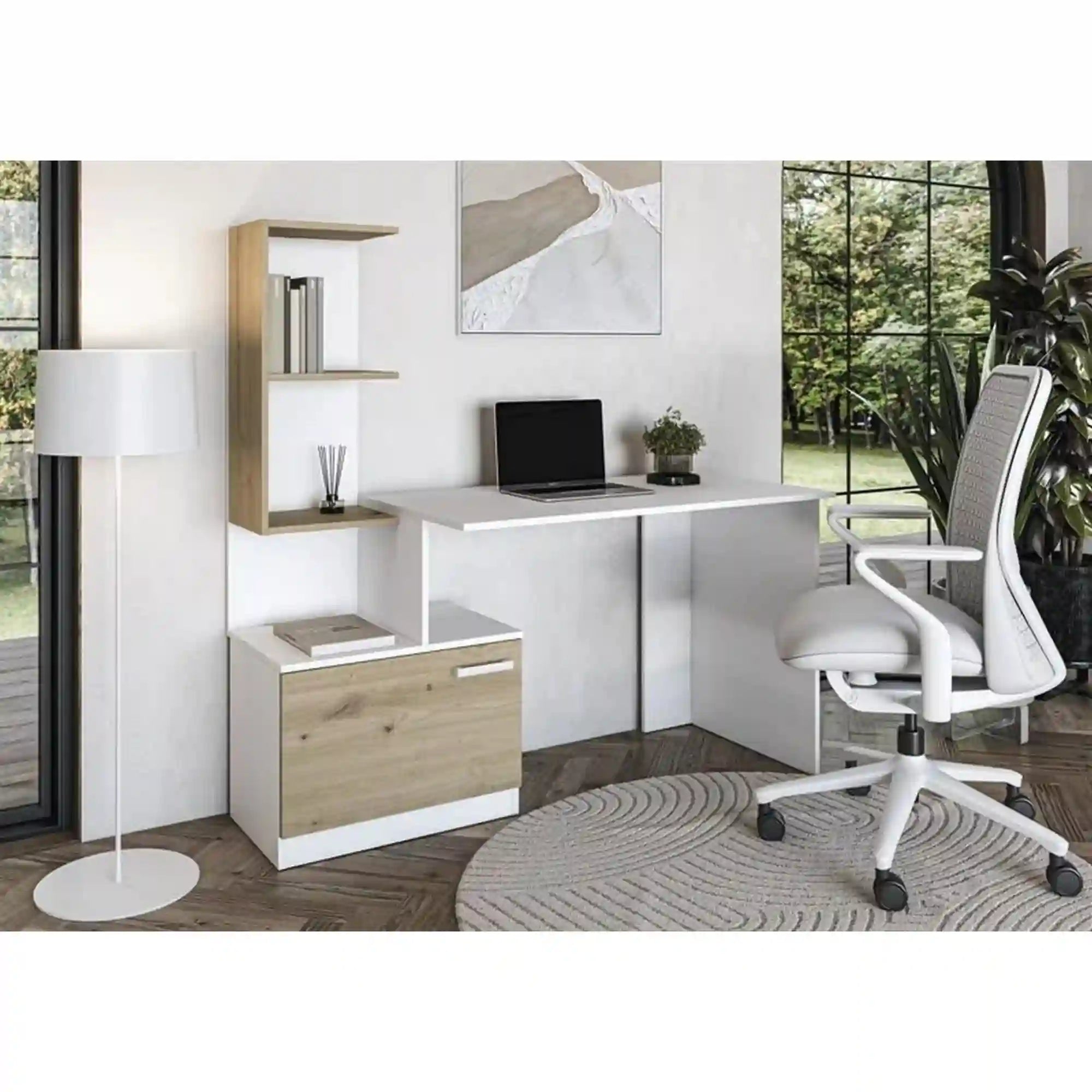 Birou HOUSTON OCN-38218, alb/stejar artisan