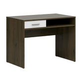 Birou NEPO PLUS, stejar inchis/alb, PAL laminat, cu un sertar, 100x59x76 cm