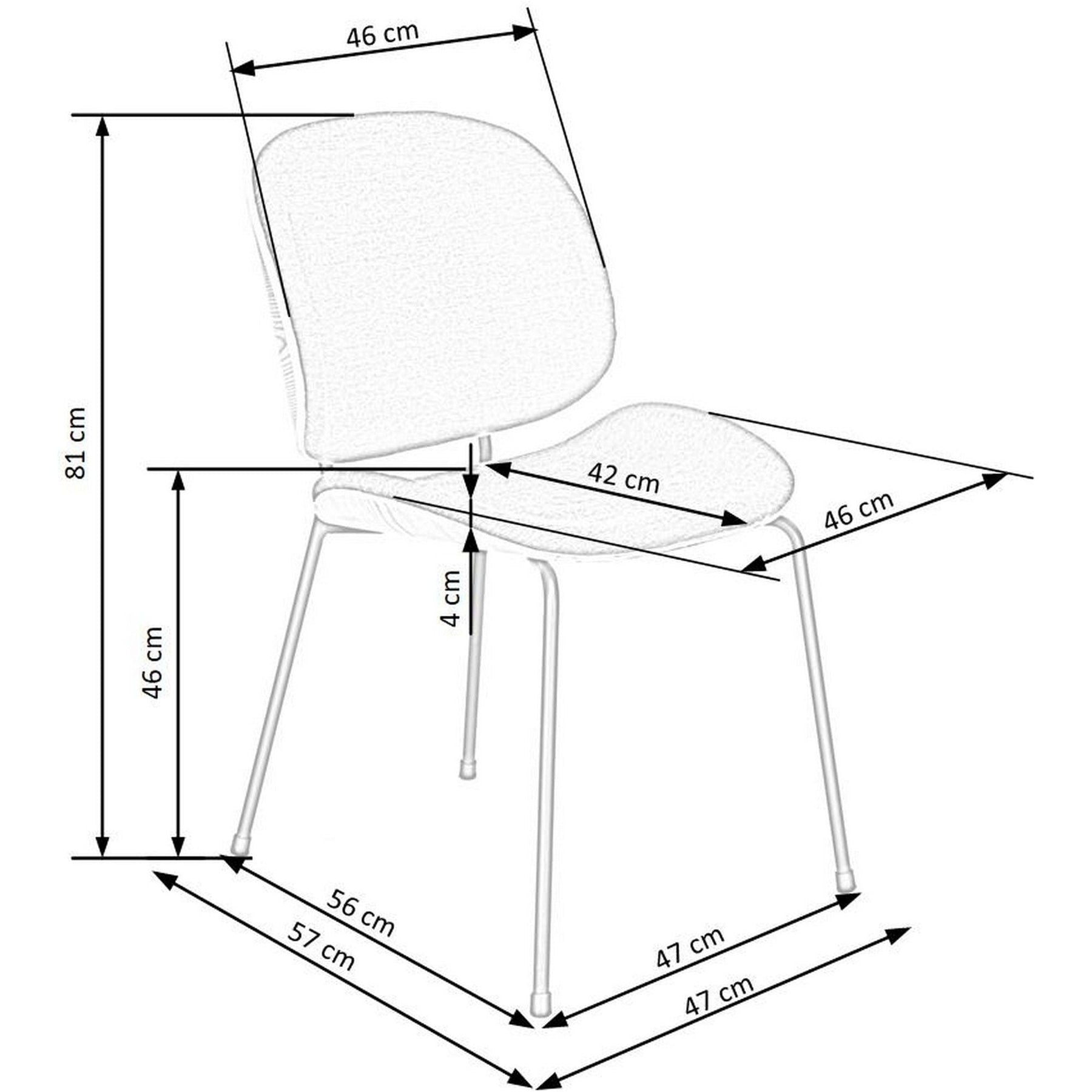 Scaun K467, gri inchis/stejar, stofa clasica/placaj/metal, 47x57x81 cm