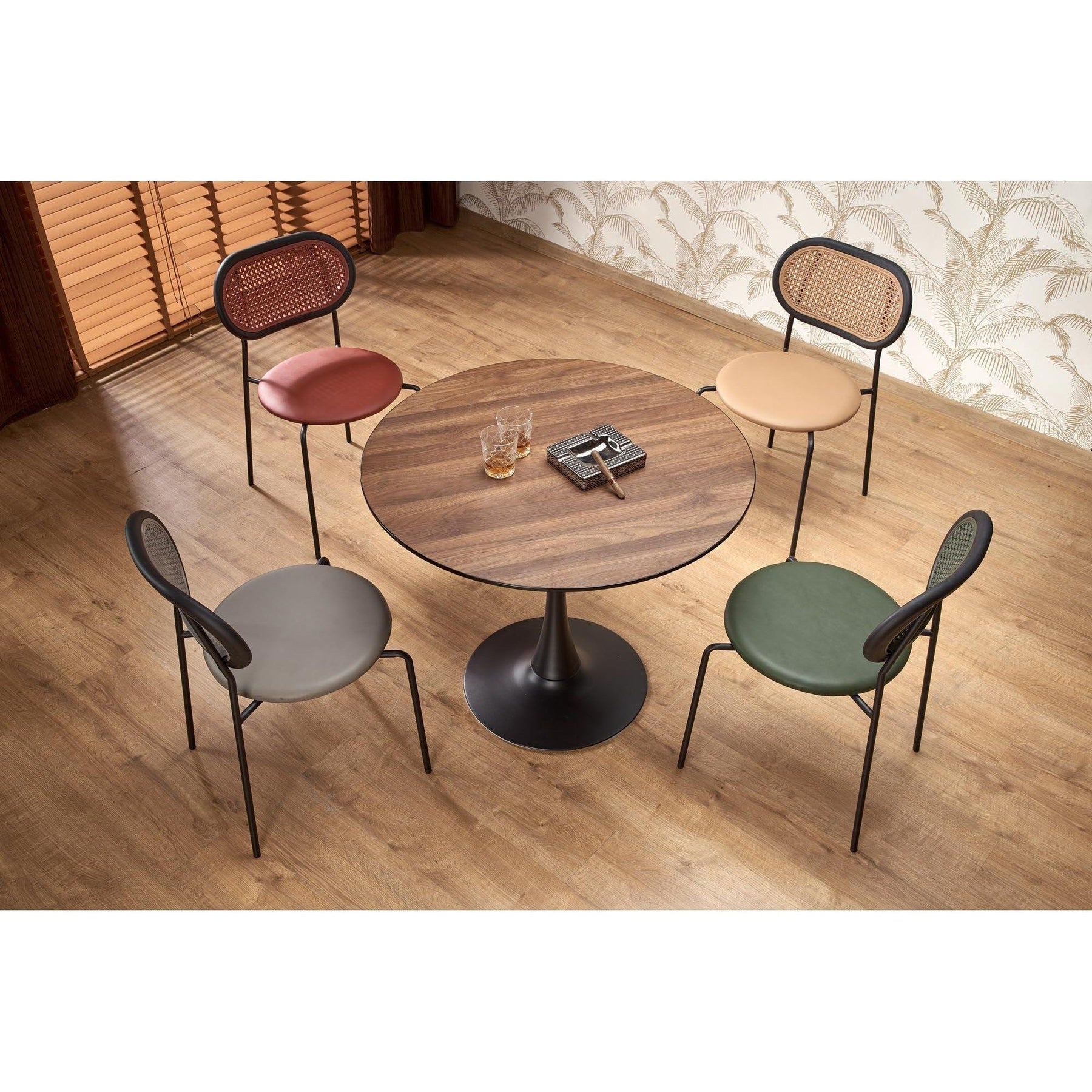 Scaun K524, verde/negru, ratan sintetic/piele ecologica, 46x51x78 cm