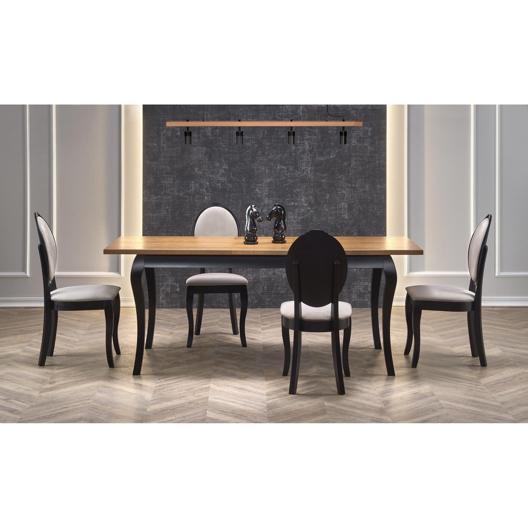 Masa extensibila WINDSOR, stejar/negru, furnir/lemn masiv, 160/240x90x76 cm