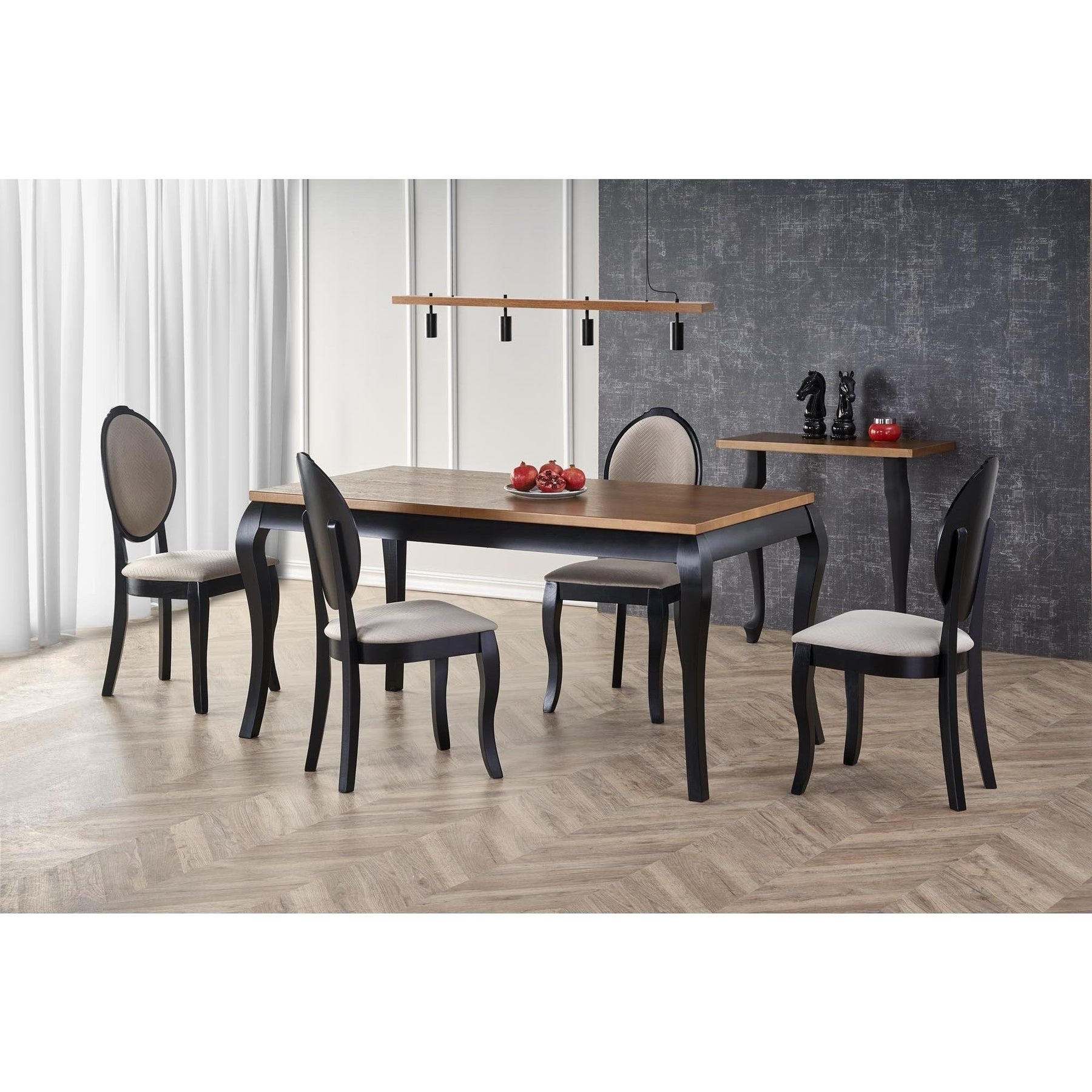 Masa extensibila WINDSOR, stejar/negru, furnir/lemn masiv, 160/240x90x76 cm