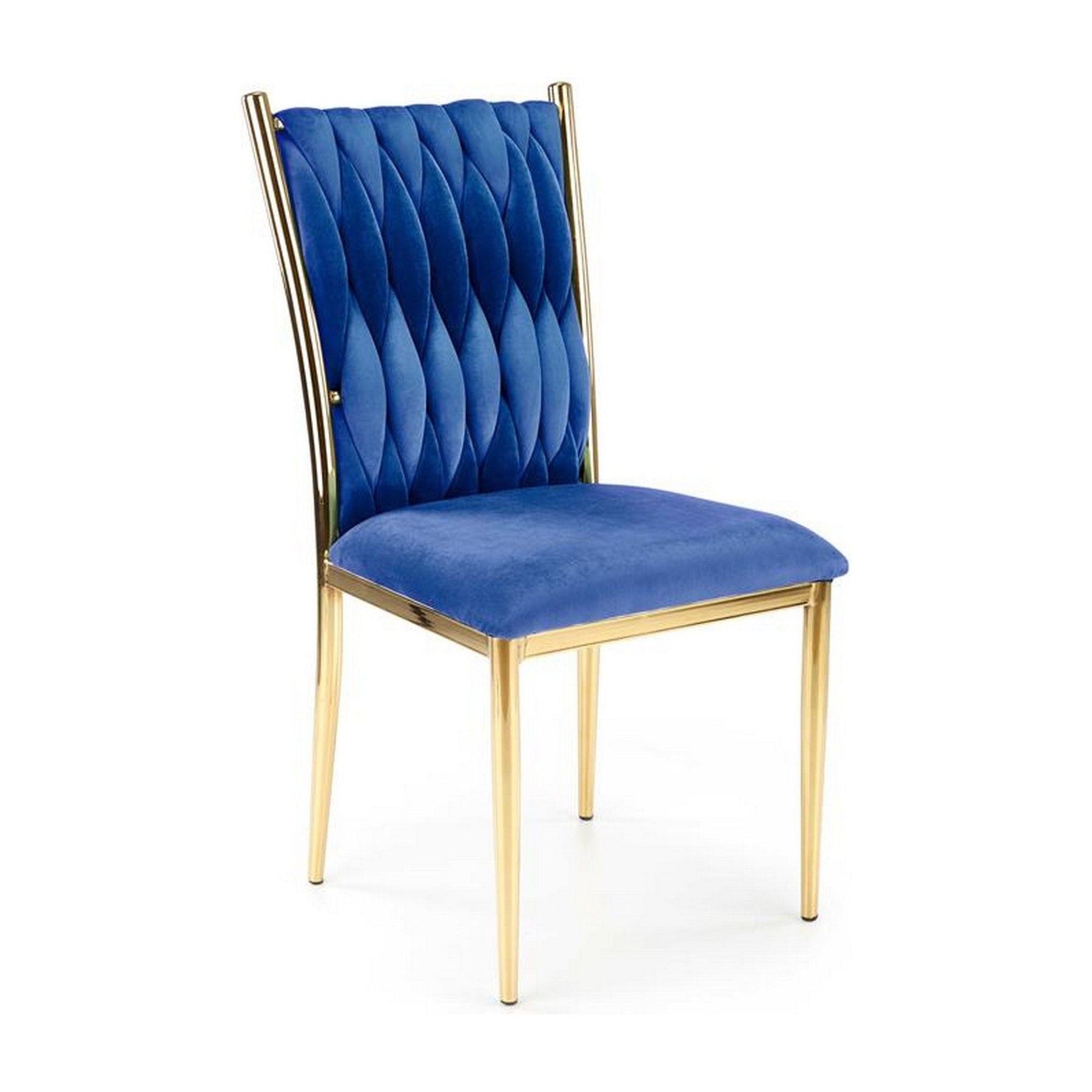 Scaun K436, albastru/auriu, stofa catifelata, 48x55x94 cm