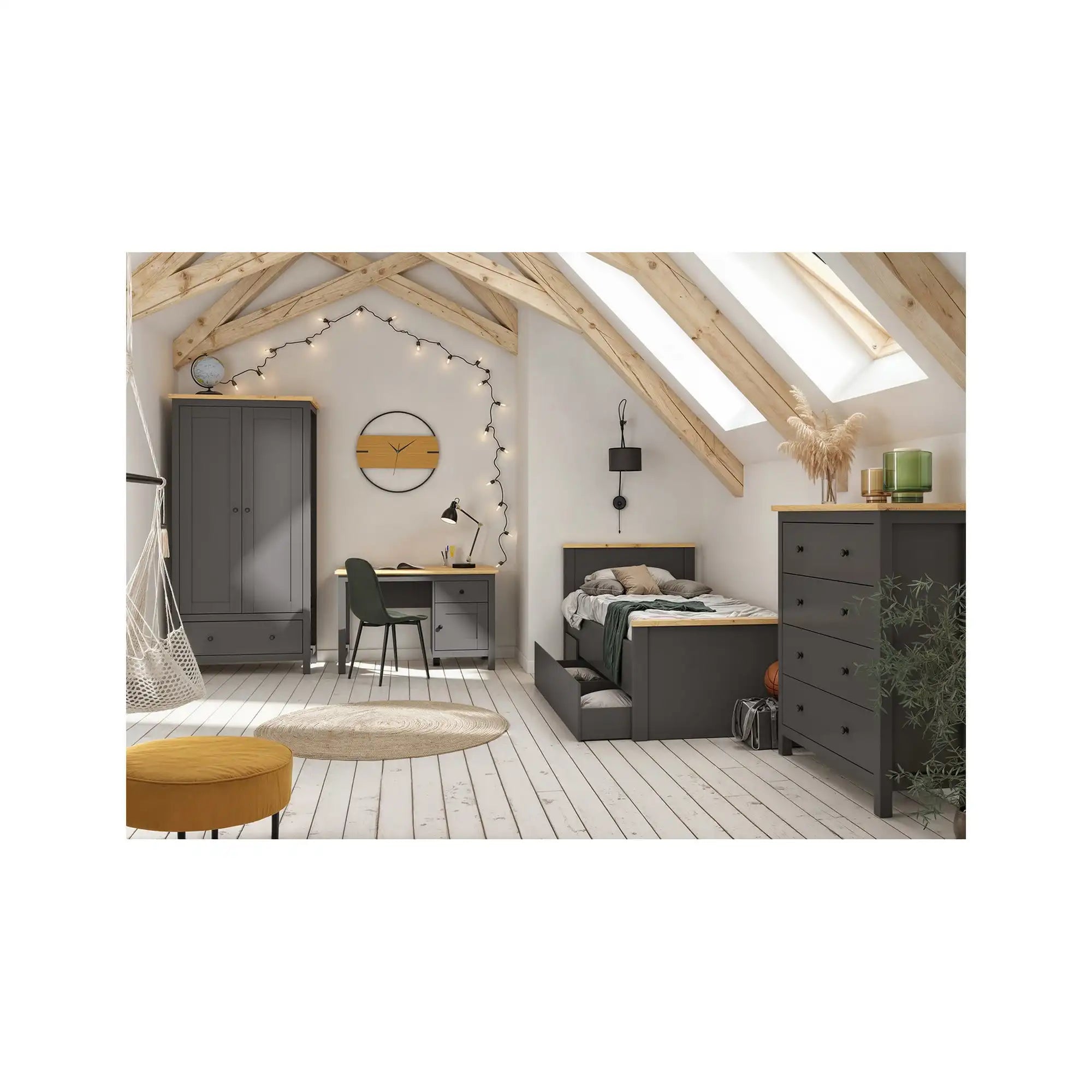 Cadru pat 120x200 BERGEN OCN-28740, gri grafit/stejar artisan