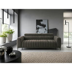 Canapea extensibila GANDI 140, stofă catifelata/lemn/PAL, gri închis - Riviera 97, 207×102×95 cm
