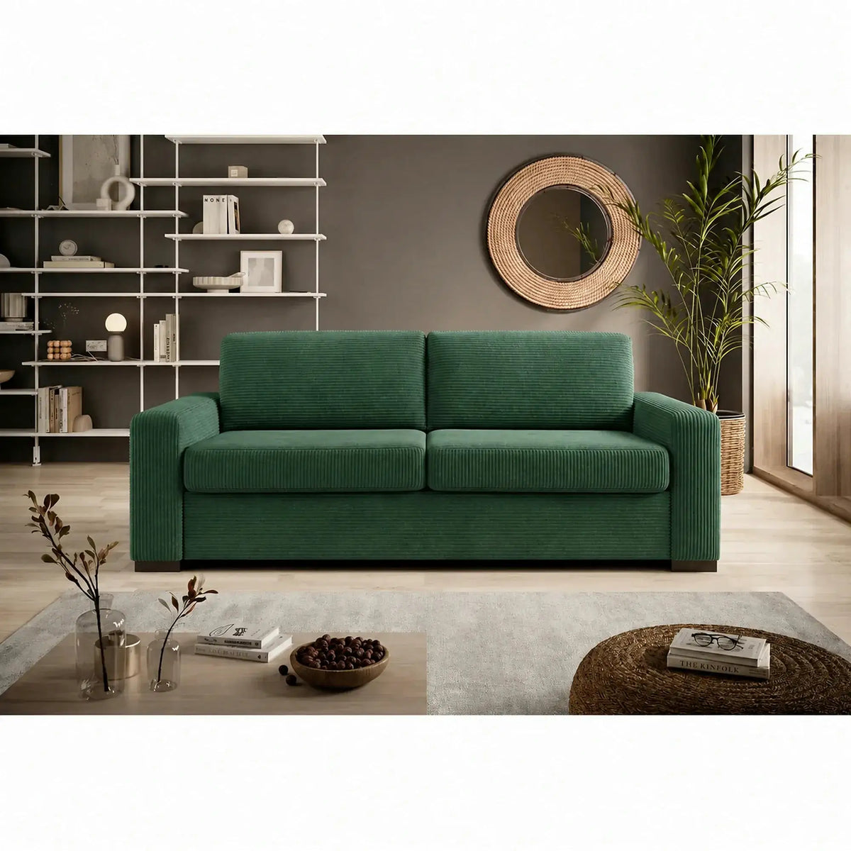Canapea extensibila VANILLA 160, stofa catifelata verde - Cloud 39, 220x98x87 cm