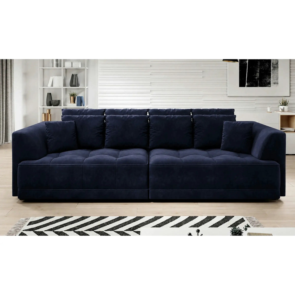 Canapea TIGA, stofa catifelata albastru inchis - Riviera 81, reglaj electric, 4 locuri, 302x136x72/88 cm