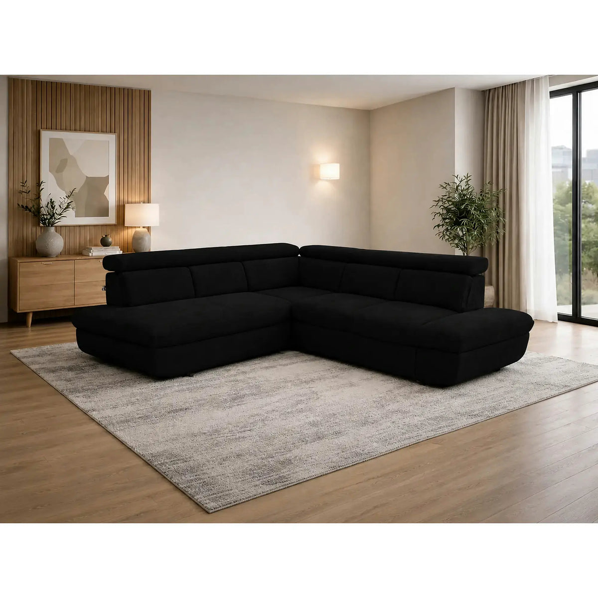 Coltar extensibil sufragerie REGAL, sezlong stanga, stofa catifelata negru - Velvet F603, 266x196x95 cm
