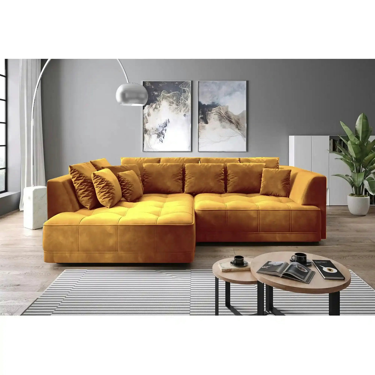 Coltar TIGA, sezlong stanga, stofa clasica galben mustar - Austin 11, cu reglaj electric, 286x207x77 cm