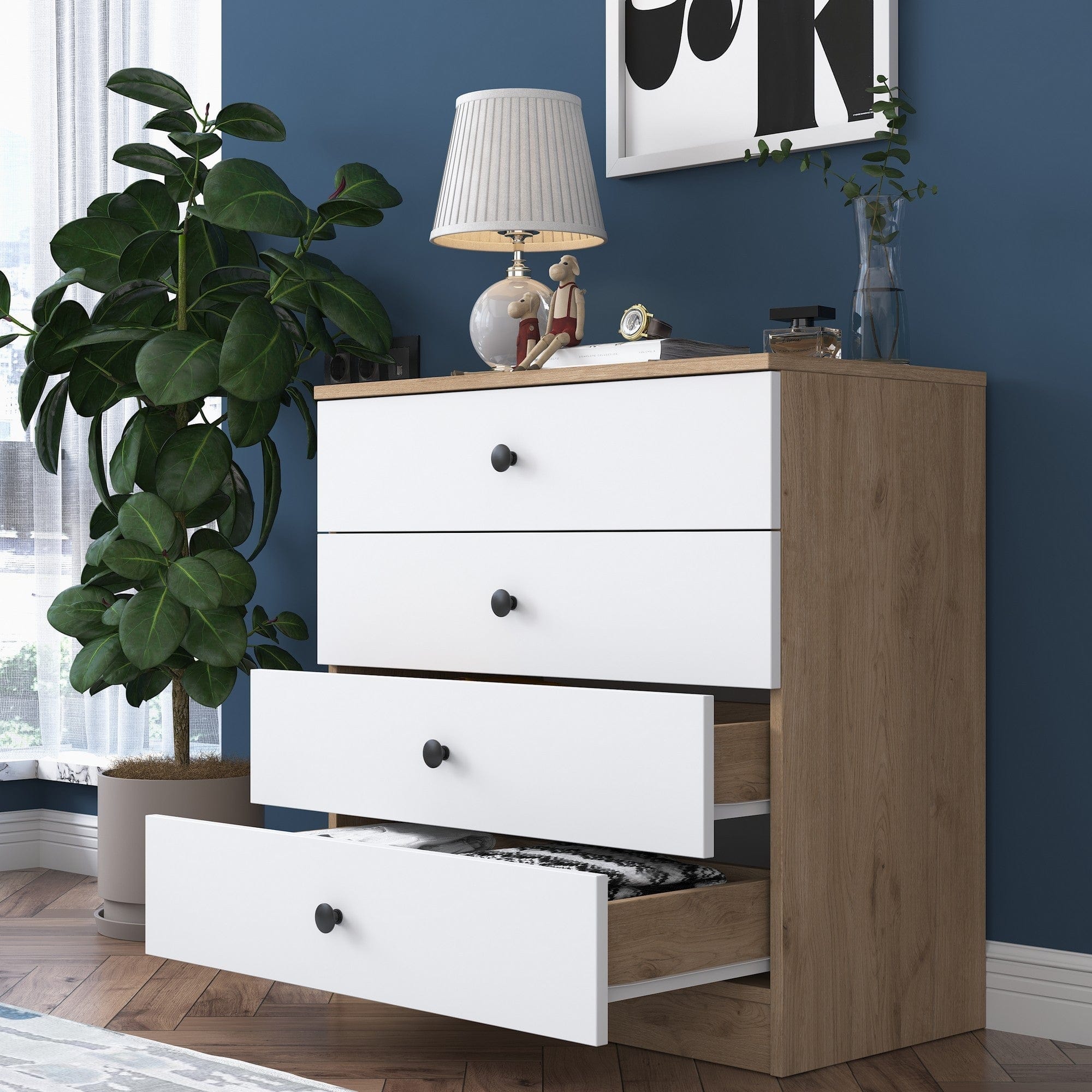 Comoda AMSTERDAM OCN-34120, alb/stejar