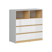 Comoda BERGEN OCN-29593, alb lucios/stejar