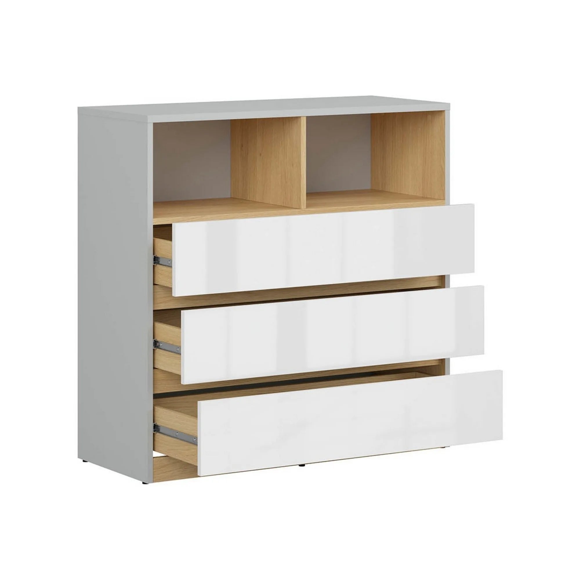 Comoda BERGEN OCN-29593, alb lucios/stejar