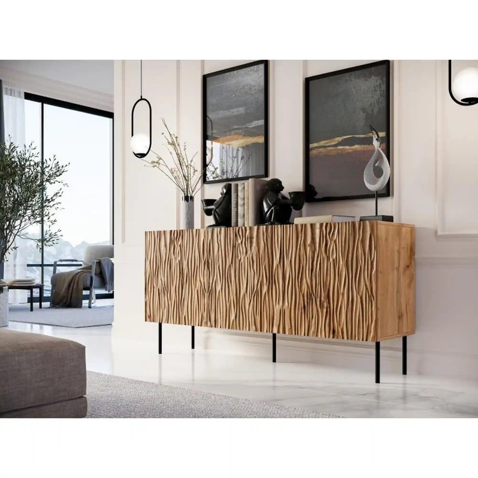 Comoda HOUSTON OCN-37960, stejar wotan/negru