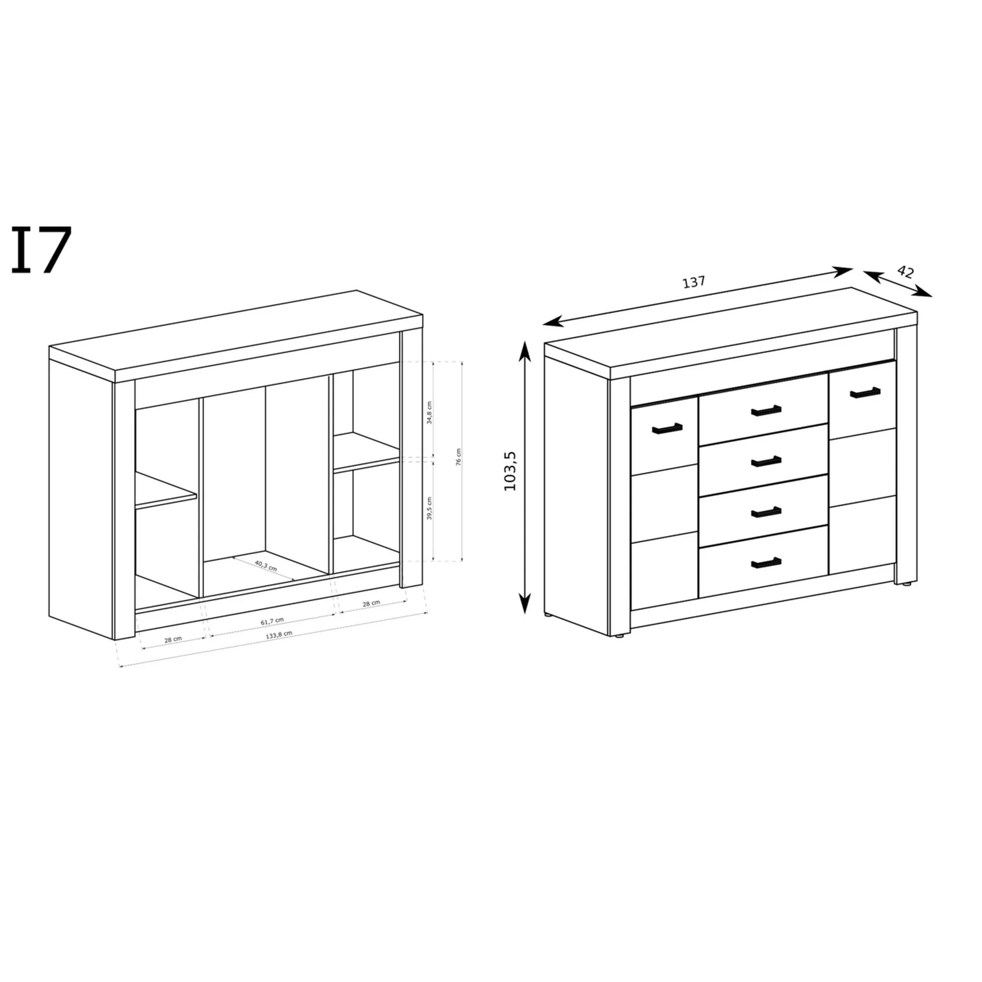Comoda HOUSTON OCN-38090, stejar craft alb