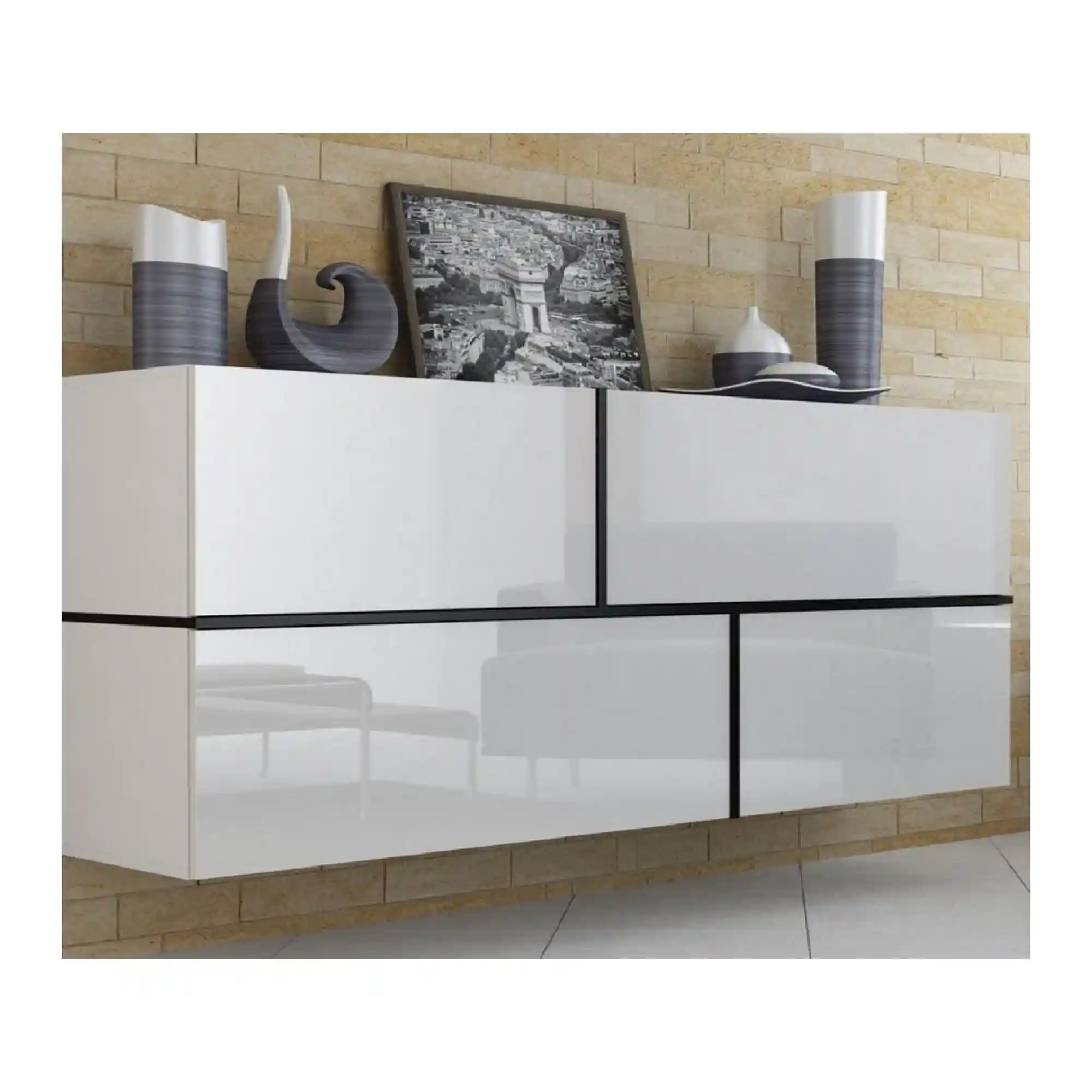 Comoda HOUSTON OCN-38127, alb/alb lucios/negru