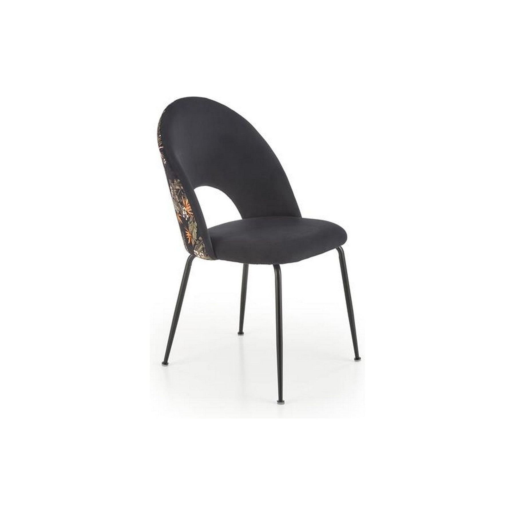 Scaun tapitat K505, negru, cu imprimeu floral, stofa catifelata, 51x55x86 cm
