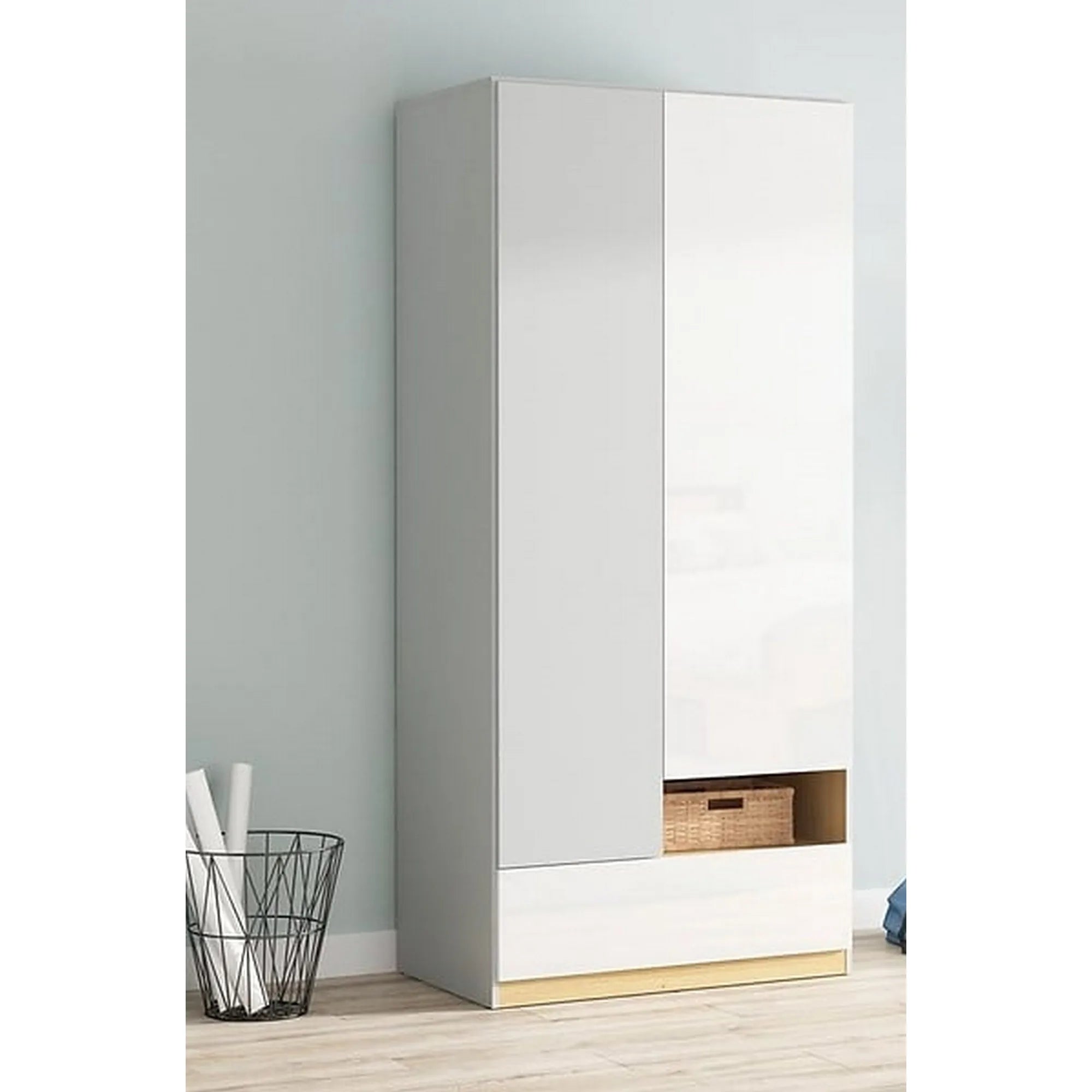 Dulap BERGEN OCN-29264, gri deschis/alb lucios