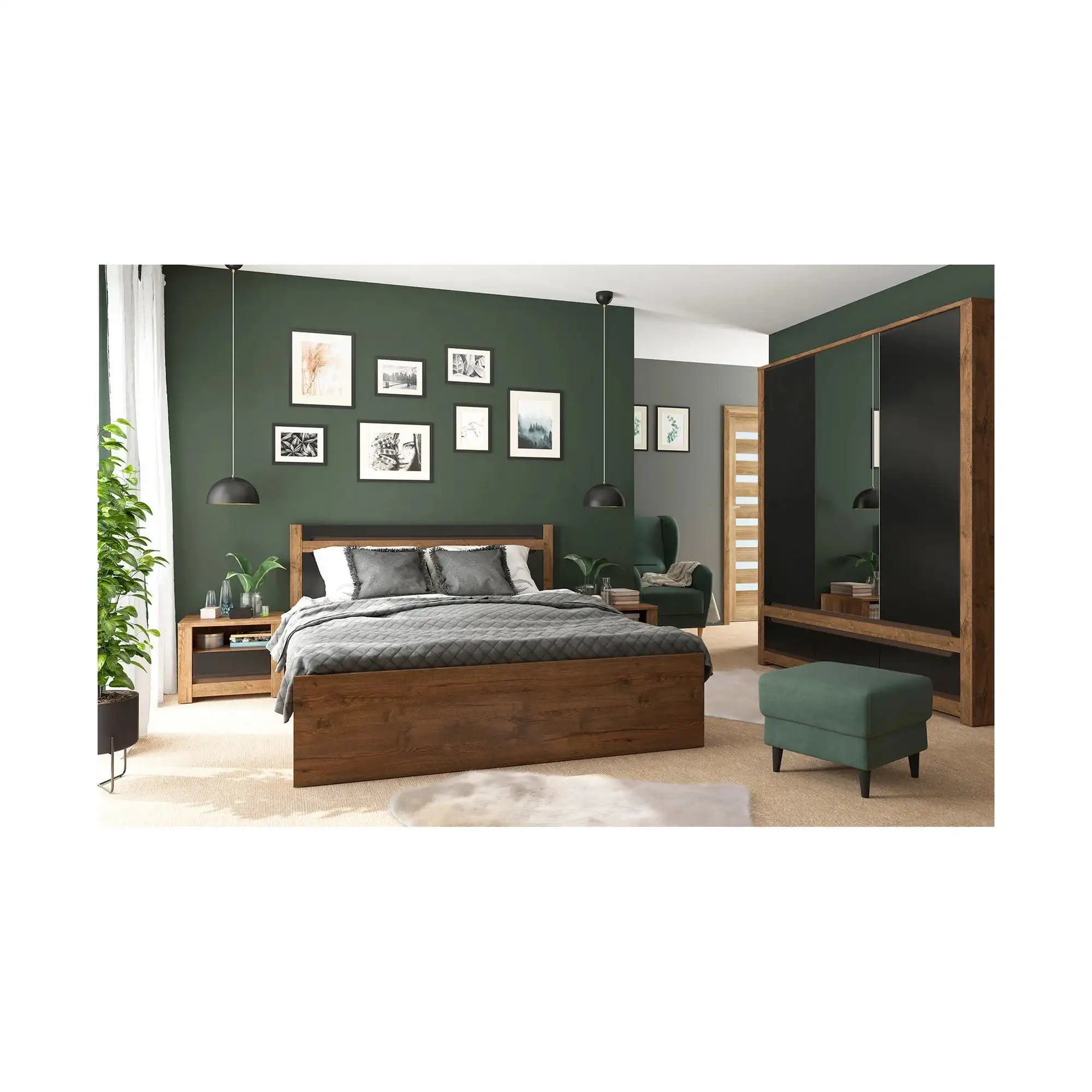 Dulap BERGEN OCN-29364, negru mat/stejar