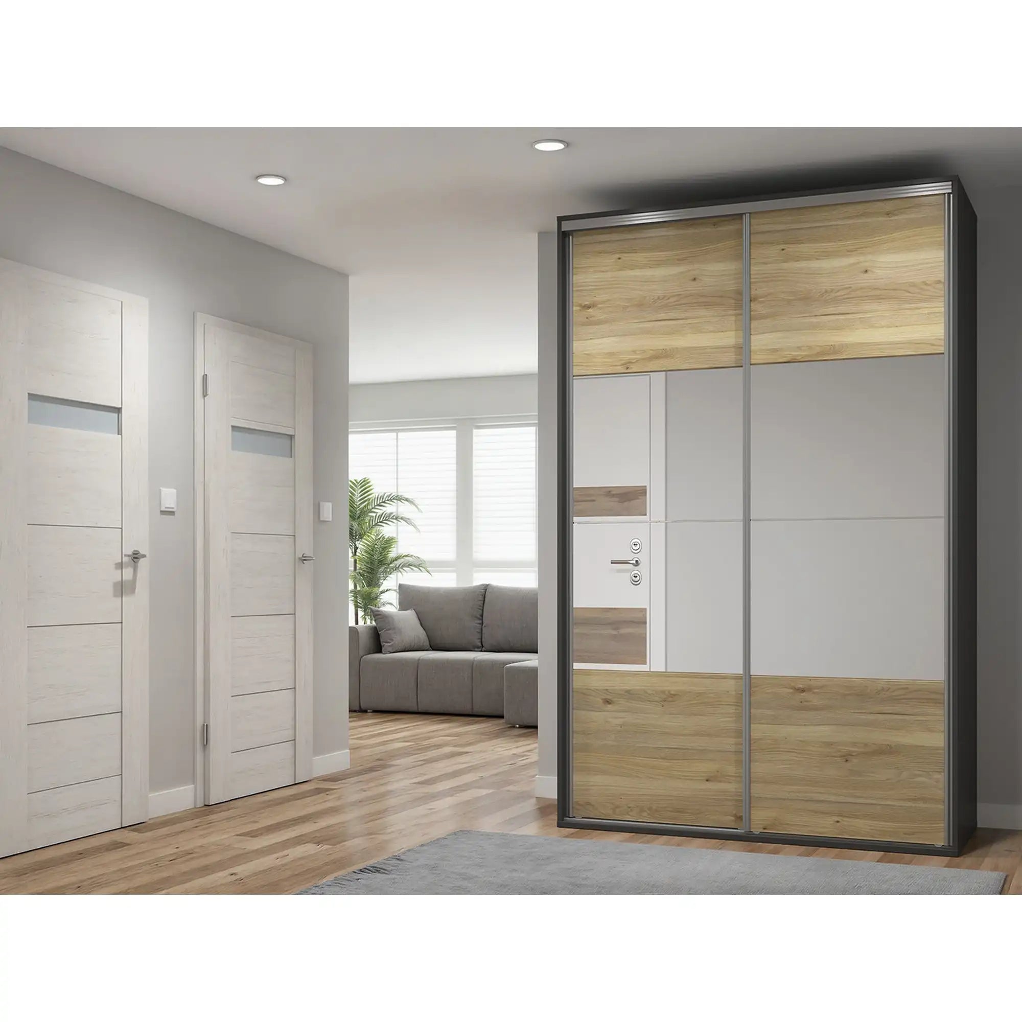 Dulap BERGEN OCN-29398, gri grafit/stejar