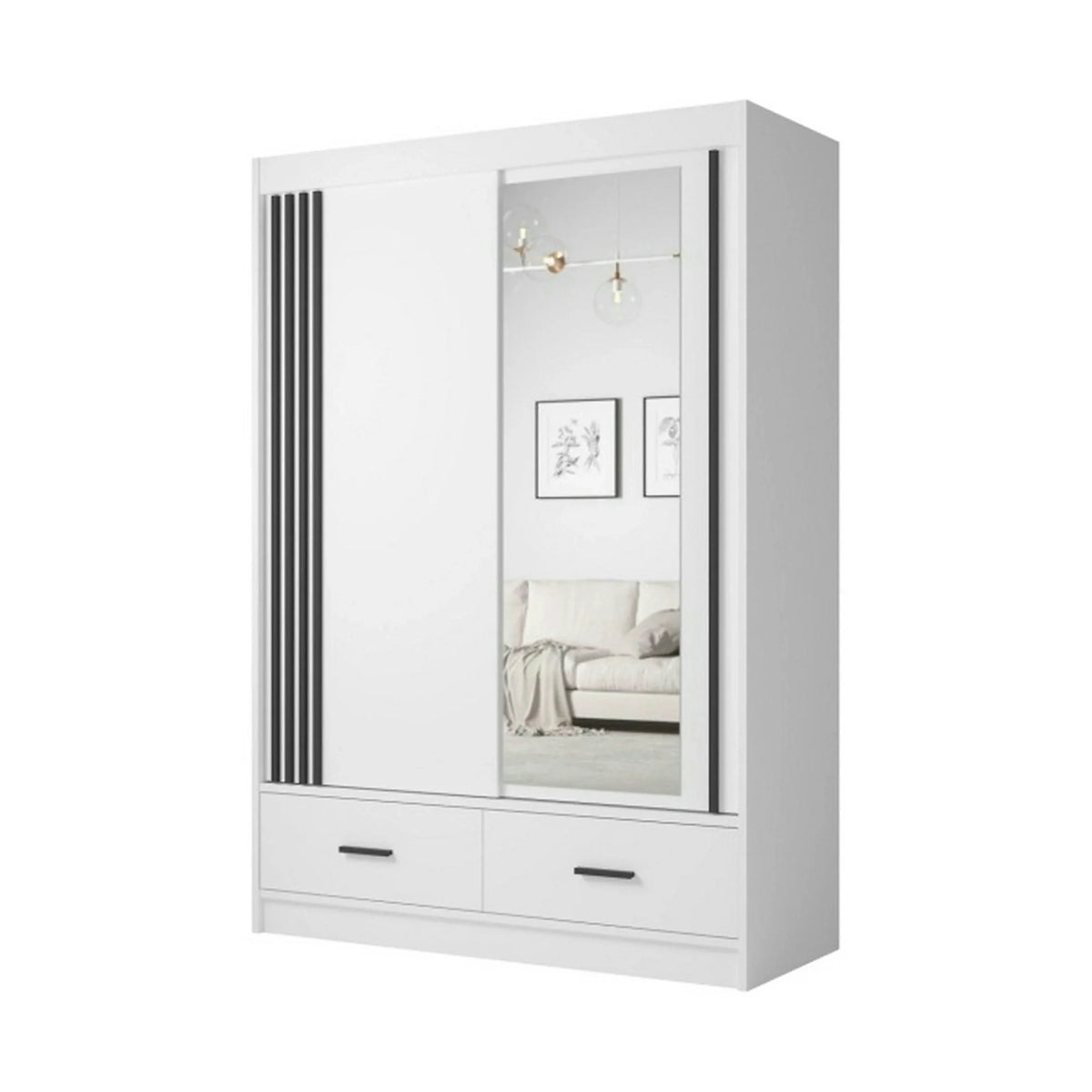 Dulap CANADA CA24-150, alb/negru, PAL, cu 2 usi si 2 sertare, 150x60x215 cm