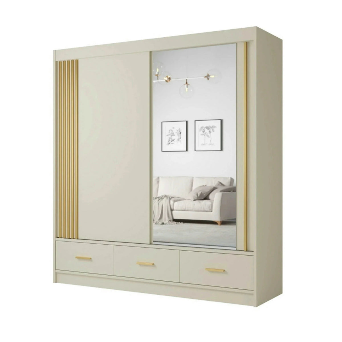 Dulap CANADA CA35-200, casmir/auriu, PAL, cu 2 usi si 3 sertare, 200x60x215 cm