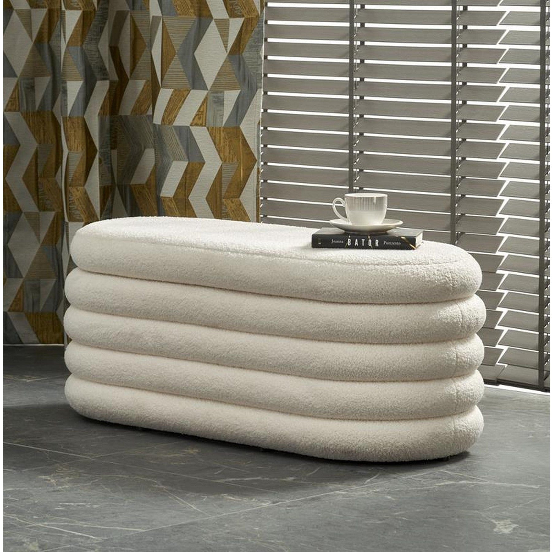 Bancuta BLISS, crem, cu spatiu depozitare, 105x42x42 cm