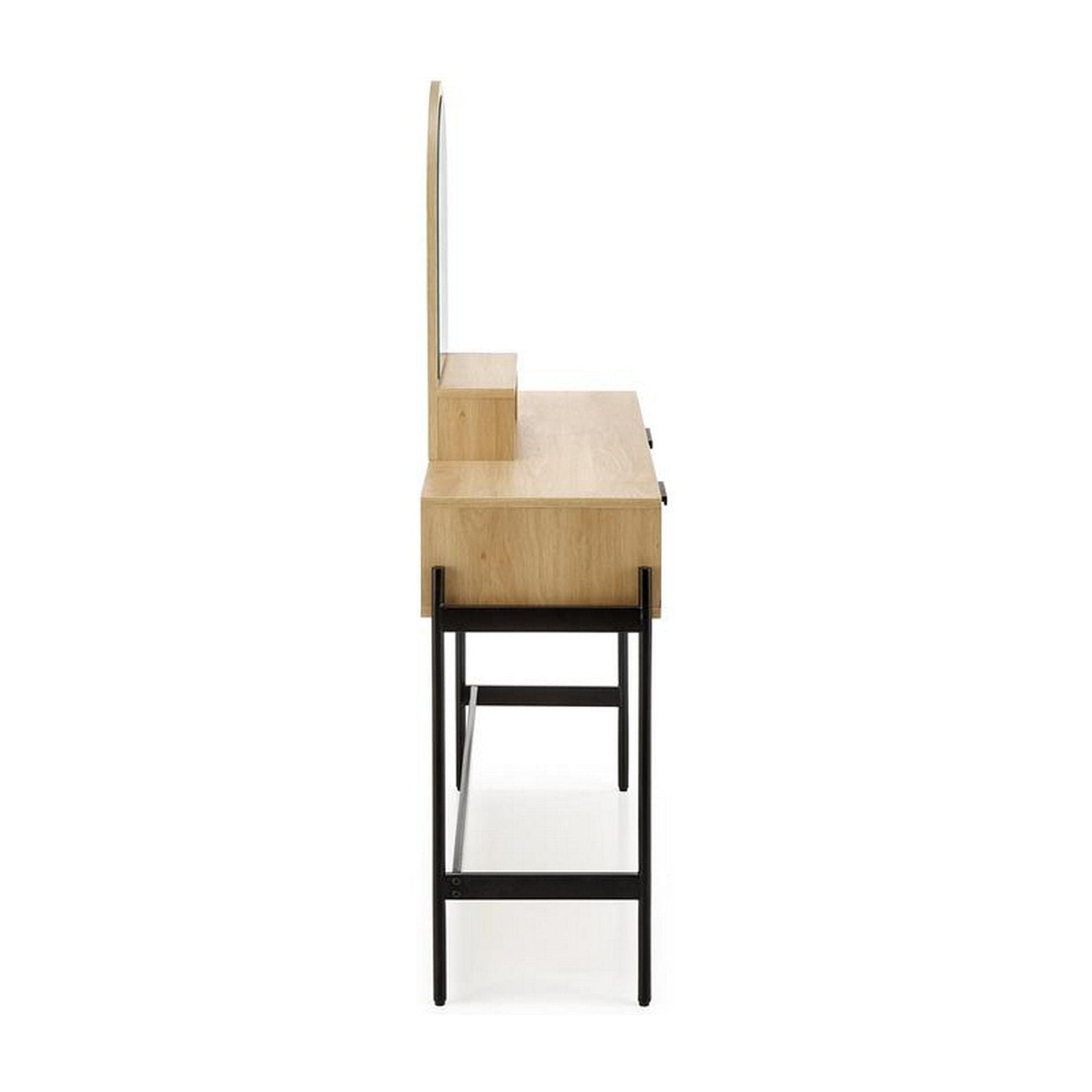 Masa de toaleta CARMEN, stejar/negru, cu oglinda, PAL, 104x35x136 cm