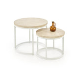 Set 2 masute cafea OREO, piatra travertin/alb