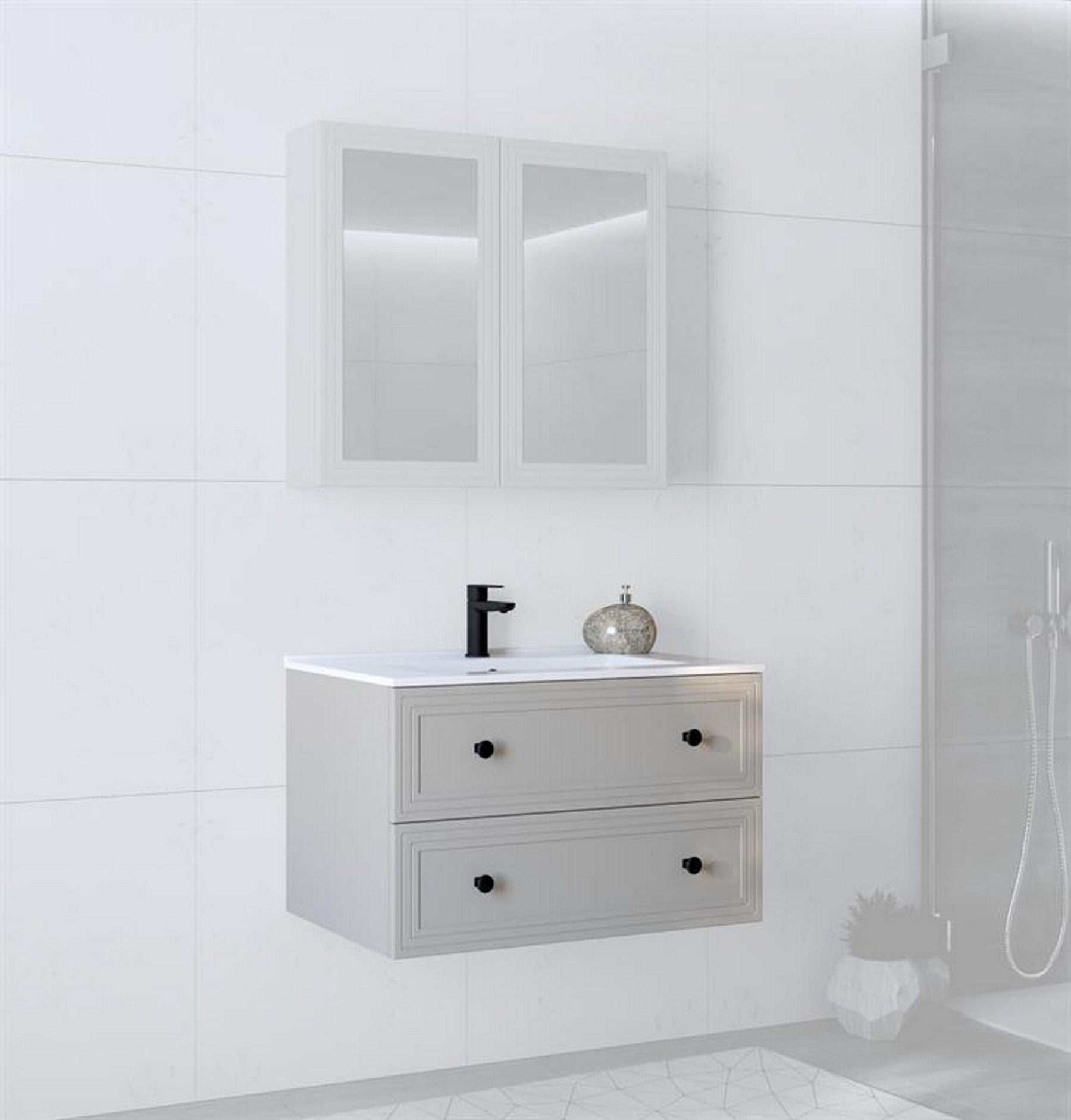 Dulap baie suspendat TORETO, casmir mat, PAL laminat, cu 2 sertare, 80x45x46 cm