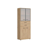 Vitrina SPACE OFFICE, stejar artisan/negru fumuriu, PAL laminat/sticla, cu 4 usi si 2 sertare, 80x38x203 cm